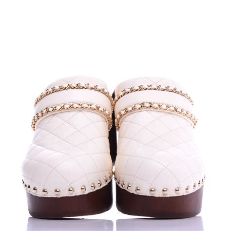 chanel ivory mules|CHANEL Lambskin Quilted Chain Clog Mules 39 Ivory.